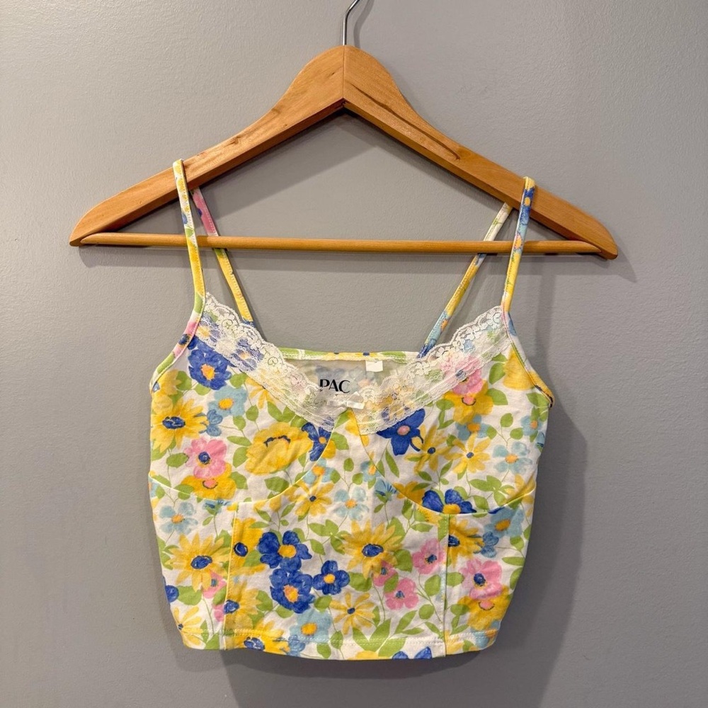Pacsun yellow floral mini skirt and cami set
